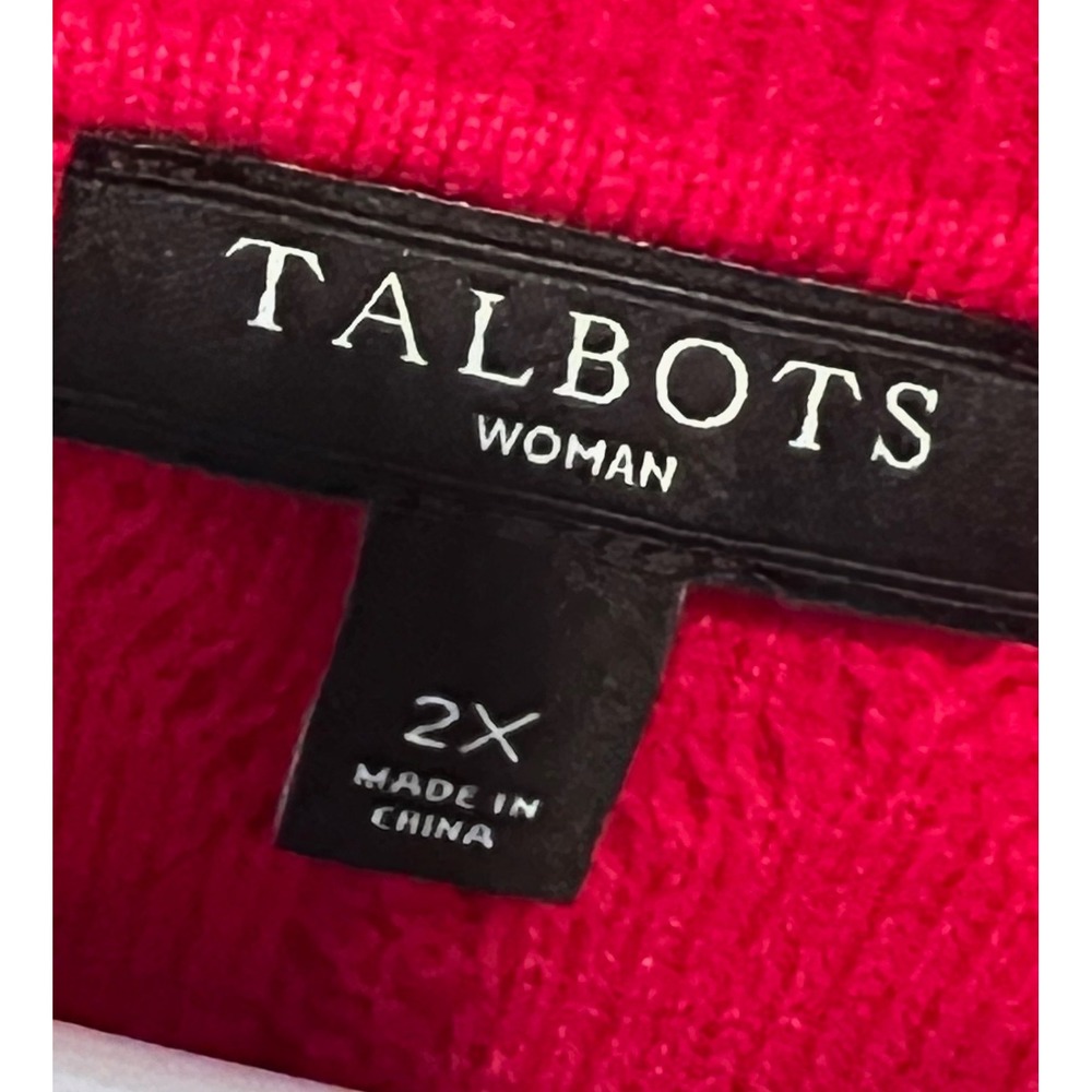 Talbots Woman Red Cable Knit Sweater Lambswool Blend Shoulder‎ Button Detail 2X - Picture 3 of 9
